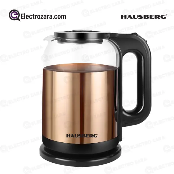 Hausberg HB-3622AU Bouilloire Electrique en Verre avec Revetement en acier inoxydable (1500-1800W, 50/60 Hz & 220-240V)