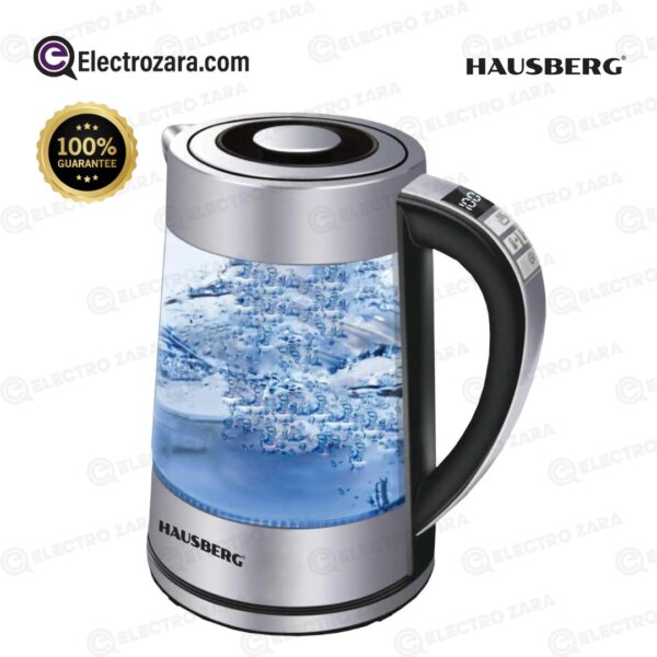 Hausberg Hb-3625 Bouilloire en verre avec Affichage Numérique (1800 W, 1,8 Litres), Indicateur LED, Arrêt Automatique, Matériau Inox + Verre