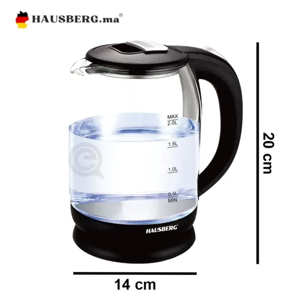 Hausberg HB-3616 Bouilloire Electrique en verre 2 Litres (1800 W, 220-240V & 50/60 Hz) – Image 2