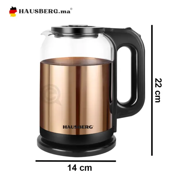 Hausberg HB-3622AU Bouilloire Electrique en Verre avec Revetement en acier inoxydable (1500-1800W, 50/60 Hz & 220-240V) – Image 5
