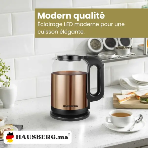 Hausberg HB-3622AU Bouilloire Electrique en Verre avec Revetement en acier inoxydable (1500-1800W, 50/60 Hz & 220-240V) – Image 4